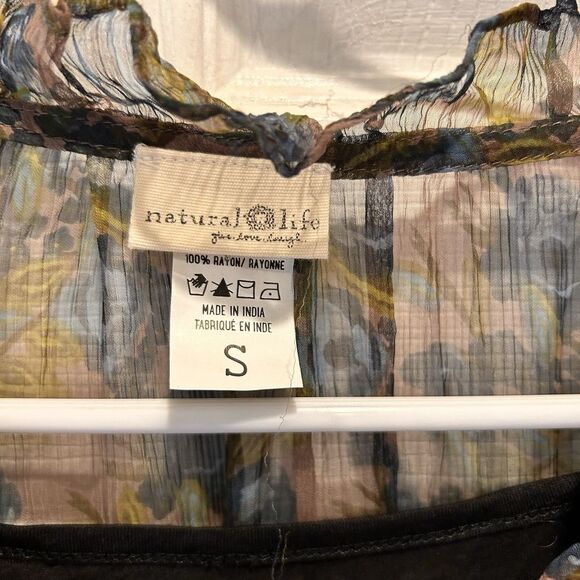 Natural Life Dress Small Floral Flutter Sleeve Boho‎ Rayon Sheer Pintucks - Picture 3 of 9